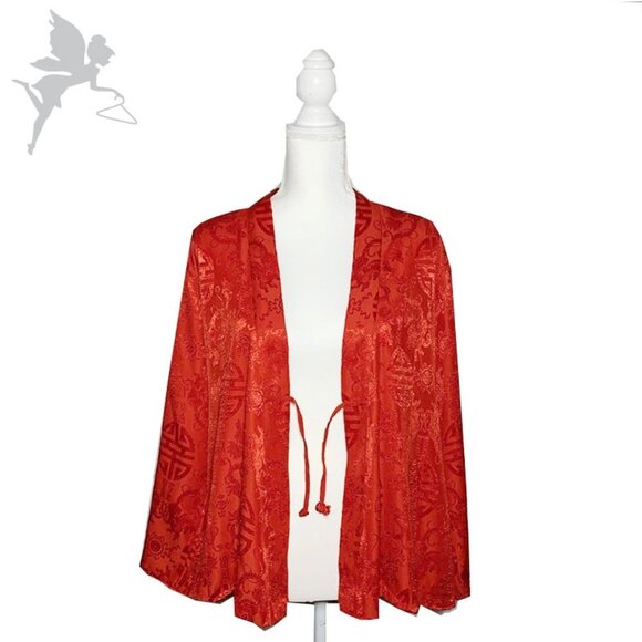 VINTAGE Jacquard Asian Pattern Silk Kimono Style Two Way Jacket - Picture 1 of 7